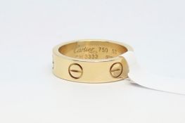18ct yellow gold Cartier 'Love' ring, 5.5mm wide, ring size M1/2