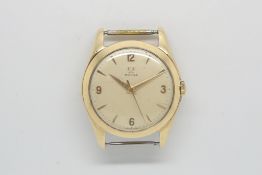 Gentlemen's Vintage Omega 9ct Gold Wristwatch, circular dial with both gold arabic numeral and baton