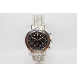 Gentlemen's Rare Tell ''NOS'' Chronograph Wristwatch, circular black dial with luminous hands and