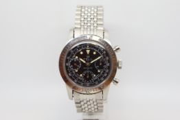 Gentlemen's Rare Tell ''NOS'' Chronograph Wristwatch, circular black dial with luminous hands and