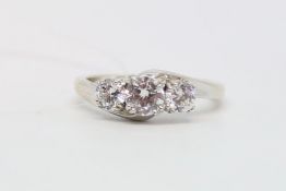 Three stone cubic zirconia ring, in a claw setting, in a 9ct twist mount