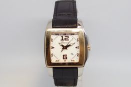 Chopard Two O'Ten Wristwatch, white square dial with gold bezel stainless steel case, model number