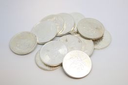 Selection of thirteen silver coins, including Canadian coins, Britannia and Republic of Sierra