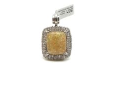 Opal and diamond pendant, large 20 x 17mm rectangular cabochon opal claw set with a double row