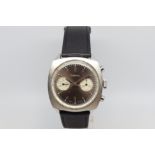 Gentlemen's Vintage Consul Chronograph, circular grey silvered dial with baton hour markers, outer