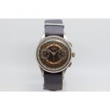 Gentlemen's Leonidas Vintage Chronograph Wristwatch, circular two tone black & gilt dial, 3 track