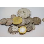 Selection of mixed, mainly silver coins, approximately 524g gross