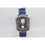 Gentlemen's Vintage Premira Bullhead Divers Chronograph Watch, circular blue gloss dial with baton