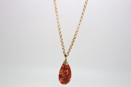 Antique agate pendant, pear cut agate, on a belcher link chain, tested as 9ct, length 52cm