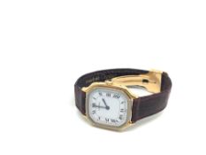 Cartier Two Tone Wristwatch, square with dial with roman numerals in a 28mm ultra thin gold case