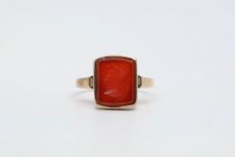 Hardstone intaglio ring, set in rose gold stamped and tested as 9ct