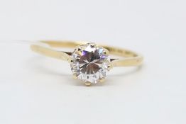 Single stone cubic zirconia ring, mounted in 14ct yellow gold