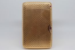 Art Deco French cigarette box, rose gold case with engine turned design, concealed hinge, two