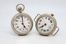 British Militray West End Watches WW1 Wrist & Pocket Watch, circular ceramic white dial roman
