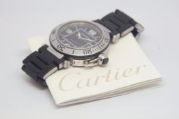 Gentlemen's Cartier Pasha automatic, large black dial with white Arabic numerals and detail, date