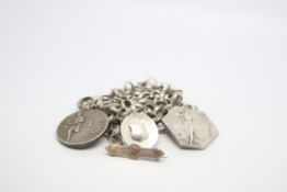 A quantity of mostly silver jewellery including Medallion fob of Diana the huntress, fobs, brooch