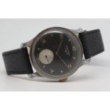 Gentlemen's Vintage Longines Oversized Wristwatch, circular black dial with gilt baton and arabic
