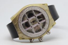 Gentleman's Techno-Marine Diamond Set Chronograph Wristwatch, circular dial with three black