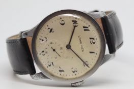 Rare Oversized Gentlemen's Longines, circa 1940s, Arabic dial with sweeping sub second hand, black