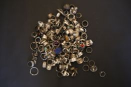 A quantity of mostly gem set and silver rings, weighing approximately 1016g gross