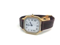 Cartier Two Tone Wristwatch, square with dial with roman numerals in a 28mm ultra thin gold case