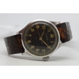 Gentlemen's Eterna Vintage Military Over szied Wristwatch, circular black centre second dial with