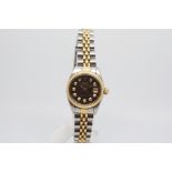 Ladies Bi-Metal Roles Datejust Diamond Dial Wristwatch, circular dial with gold framed diamond