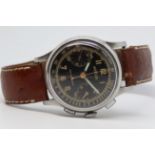 Rare Gentleman Angelus Chronograph watch, circa 1940s, black gloss dial twin registers, Arabic