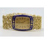 Gentleman's Girard Perragaux Gold Wristwatch, rectangular gold textured dial with baton hour