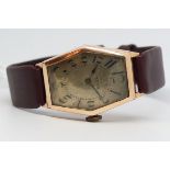 Gentleman's Omega Art Deco Rose Gold Vintage Wristwatch, hexagon aged dial with arabic numeralsand