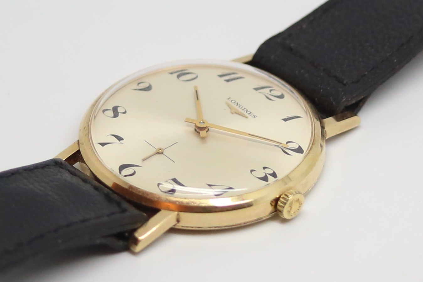 Gentleman's Longines Gold Vintage Wristwatch, circular dial with interesting arabic numerals with - Image 4 of 4