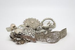 A quantity of mostly silver jewellery including antique and vintage items, paste set buckle,