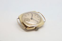 Gentlemen's Rolex Cushion 9ct Gold Vintage Wristwatch, circular beige dial with Arabic numerals,
