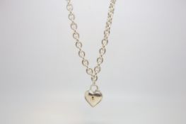 Tiffany & Co silver padlock and key necklace, heart padlock with key marked Tiffany & Co 925 750