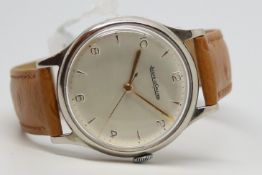 Gents Oversized Jaeger Le Coultre Vintage Wristwatch, circular silvered centre second dial with gold