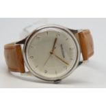 Gents Oversized Jaeger Le Coultre Vintage Wristwatch, circular silvered centre second dial with gold