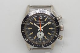Gents Trafalgar Vintage Divers Chronograph Wristwatch, circular black dial with patina baton hour