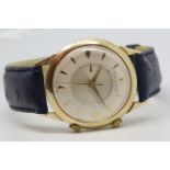 Gents Jaeger Le Coultre Memovox Alarm 14ct Gold Vintage Wristwatch, circular dial with moveable