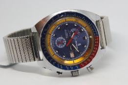 Gents Sorna Day Date Chronograph Vintage Wristwatch, circular blue dial with two subsidiary dials