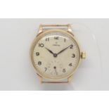 Gentleman's Omega Gold Vintage Wristwatch, circular aged dial with subidiary dial at 6 o'clock and