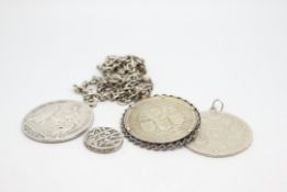 A quantity of mostly silver jewellery including Southern Rhodesia crown and another coin pendants (