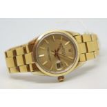 Gentleman's Rolex Oyster Perpetual Date w/ Box & Papers, circular champagne dial with gold baton