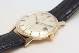 Gentlemen's Vintage 18ct Omega Seamaster, circular dial with baton hour markers and a date