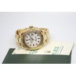Gentleman's 18ct Rolex Yacht Master w/ Box & Papers, circular white dial with gold trim black hour
