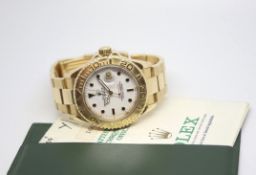 Gentleman's 18ct Rolex Yacht Master w/ Box & Papers, circular white dial with gold trim black hour