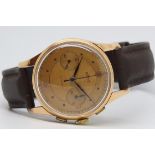 Gentleman's Astin Vintage 18kt Rose Gold Chronograph Wristwatch, circular bronze dial with twin