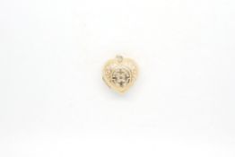 9ct yellow gold heart locket with engraved detail to the front, weighing approximately 1.8g