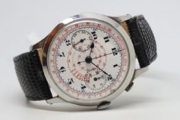 Gentleman's Oversized Military Stainless steel chronograph circa 1940s, two register porcelain