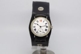 Gents Military Wristwatch, circular ceramic dial with roman numerals and a subsidiary second dial,