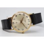 Gentleman's Longines Gold Vintage Wristwatch, circular dial with interesting arabic numerals with